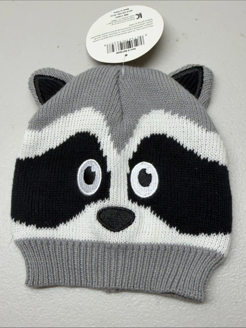 Grey Raccoon Knit Hat for Kids